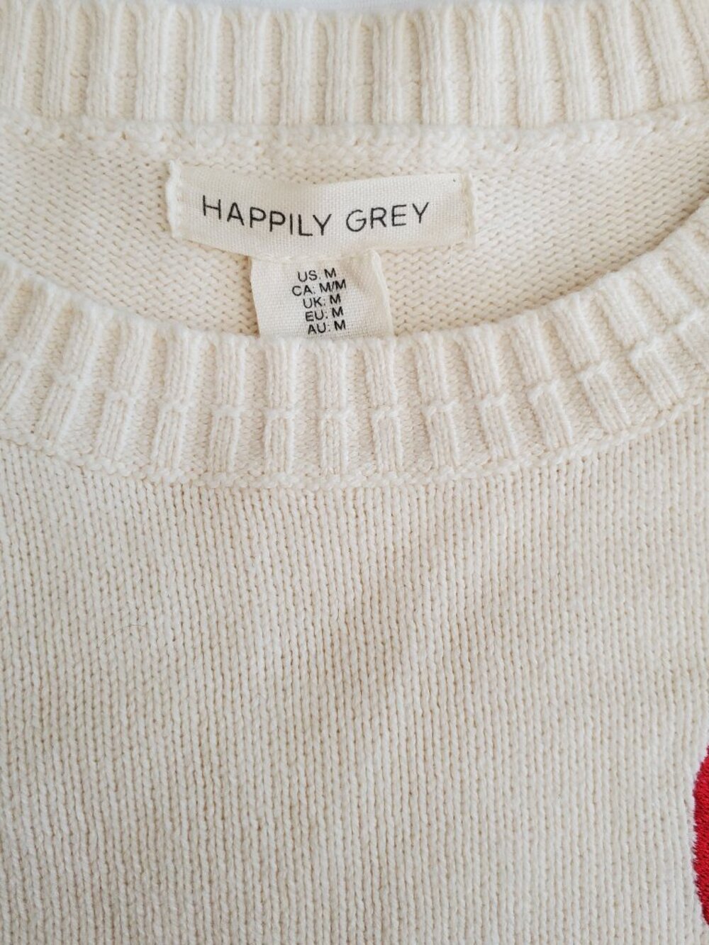 Happily Grey Crew Neck Cotton Blend Sweater with Strawberry - Picture 2 of 7